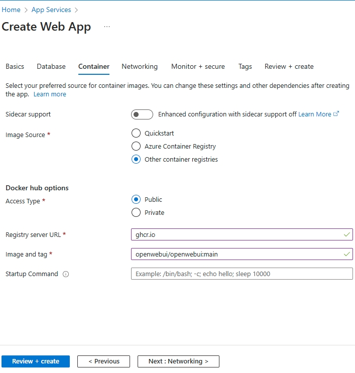 App Service create
